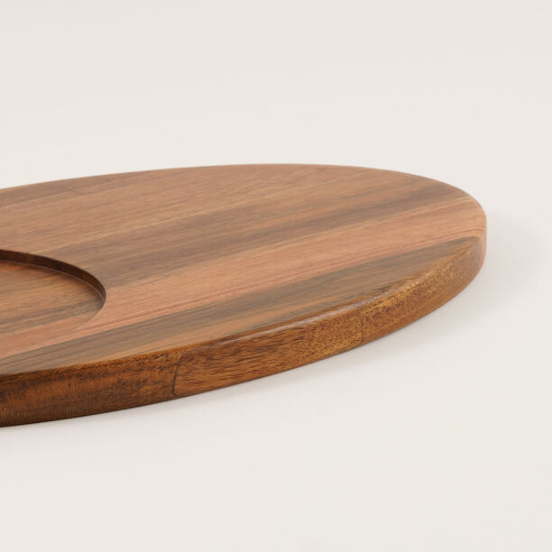 Dallaty 2Pieces Wood Tray with Glass Bowl, Brown and Clear image number 2