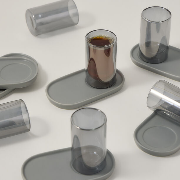 Dallaty grey and black glass and porcelain tea cups set 12 pcs image number 4