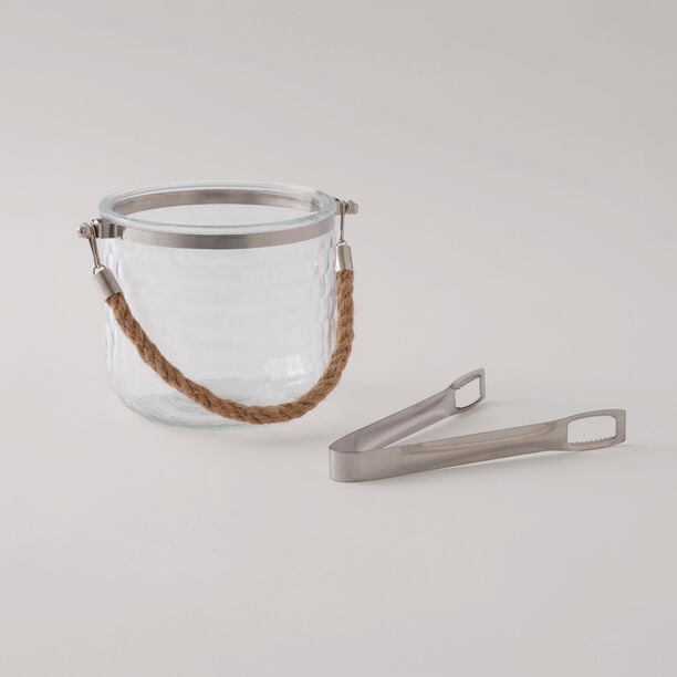 La Mesa glass ice bucket with metal tong and rope handle 13*13*11.5 image number 0