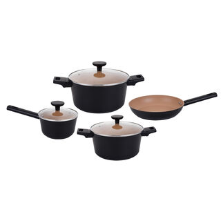 Pentola 7Pcs Aluminum Non Stick Cookware Set With Glass Lids, Matt Black