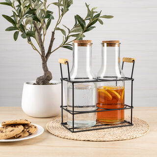 Alberto glass juice jar with metal stand 2 pcs