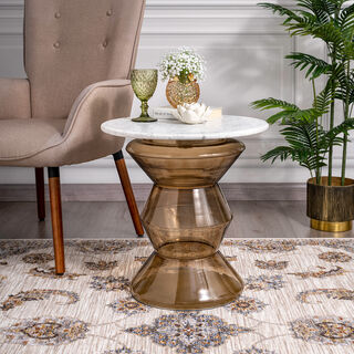 Side Table Glass Base And Marble Top 51*51 cm