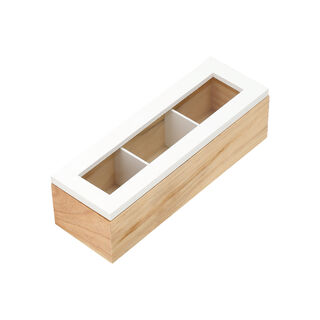Tea Box 3 Sections Beige and White