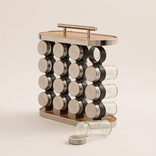 16 Pcs glass spice jar set with metal lid and metal rack