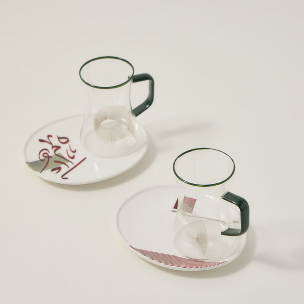 Dallaty white porcelain and glass Tea and coffee cups set 18 pcs image number 2