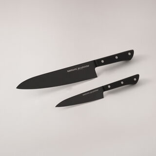 Samura shadow 2pcs stainless steel kitchen knives set with black nonstick coating