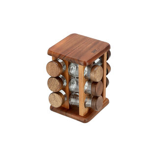 Billi glass spice jar set with wooden rack & rotating base 12 pcs