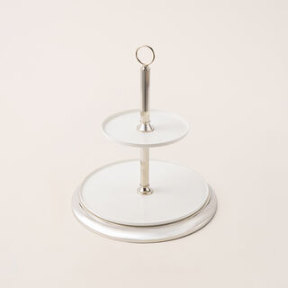 Mawaddah 2 tiered cake stand in silver metal 32*32*64 Cm