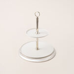 Mawaddah 2 tiered cake stand in silver metal 32*32*64 Cm image number 2