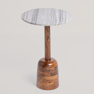 Homez Marble And Wood Side Table 35.5*35.5*53.34Cm