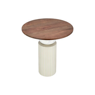 Side Table Wood And Marble Dia 55* Ht: 60 Cm