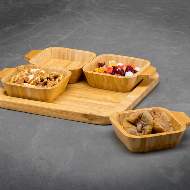 Bamboo Plate Set 4 Pieces With Base Tray image number 3