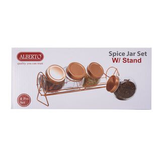 Alberto Glass Round Jars Set 4 Pieces With Copper Lid & Stand