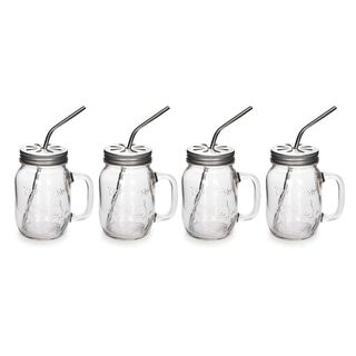 Alberto 4 Pieces Glass Mug Set With Metal Straw