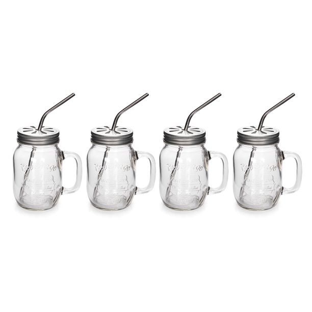 Alberto 4 Pieces Glass Mug Set With Metal Straw image number 0