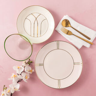 La Mesa pink porcelain/glass 18 pc dinner set