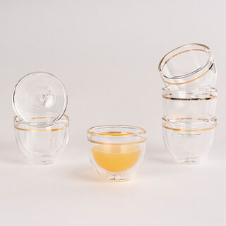6 Pcs Double Wall Cawa Glass Cup Calligraphy Design Gold