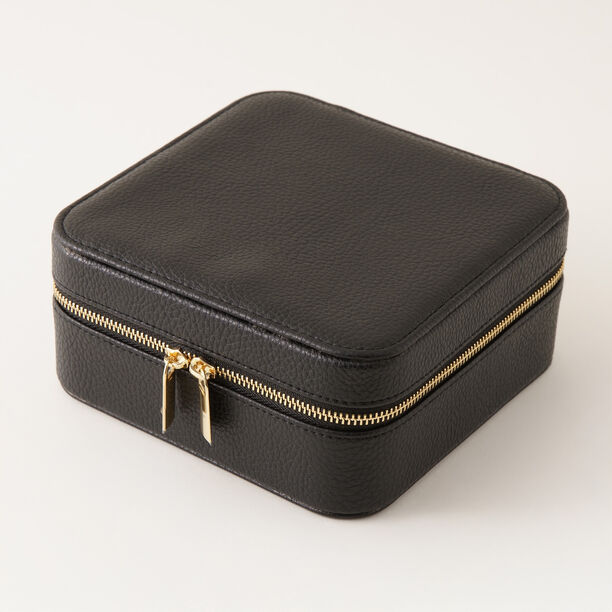 Homez travel square medium faux leather jewelry box, black 15.2*15.2*10.2cm image number 1