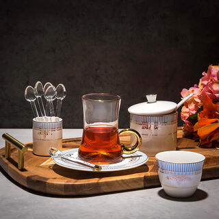 28Pc Arabic Tea And Coffee set Porcelain Royal Blue