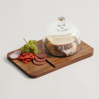 Alberto acacia wood cheese board with glass dome 30*19.8*16.5cm