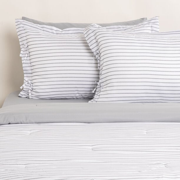 Boutique Blanche 6 Piece Light Grey Microfiber Polyester Magnolia Floral Comforter Set, Super King/King 260*240 Cm image number 1