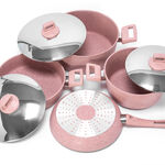 7Pcs Granite Cookware With Stainless Steel Lid And Soft Handles Pinkstone image number 2