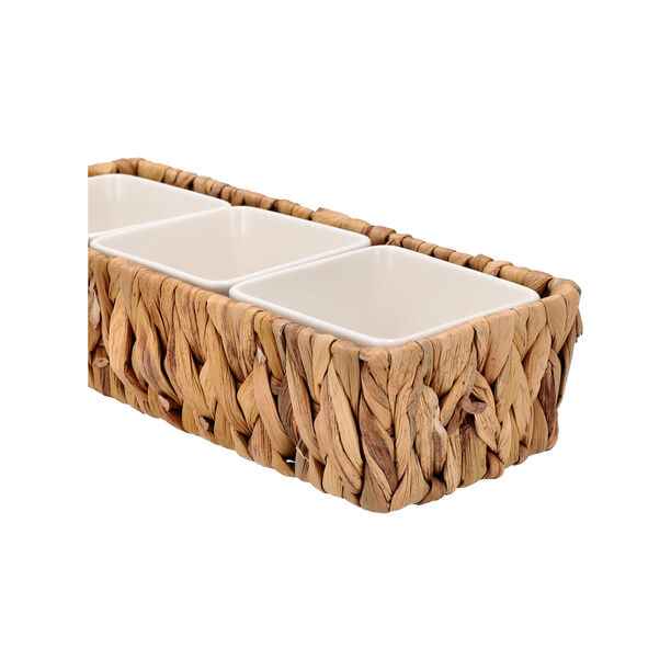 3Pcs Porcelain Square Dish With Rattan Basket image number 1