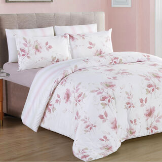 Cottage Microfiber King Comforter 6 Pcs Set, White/Pink, 230*250Cm