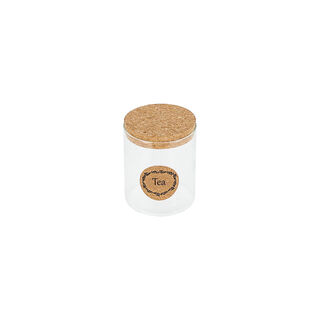 Alberto glass storage jar with cork lid & tea sticker