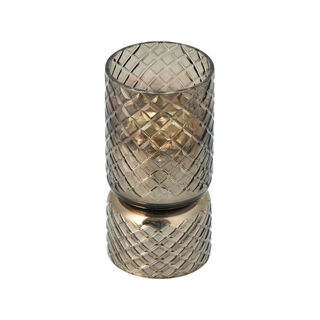 Glass Diamond Candle Holder Cut Silver Dk Brown 