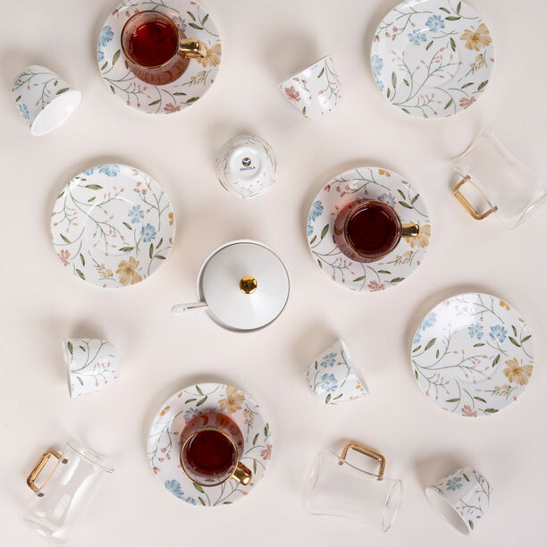 Dallaty white glass and porcelain Tea and coffee cups set 18 pcs image number 6