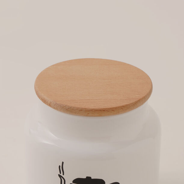 Glass tea jar 635ml with wooden lid in white image number 1