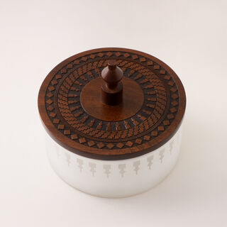 Dallaty Glass Dates Pot With Wood Lid M, Brown 15*15*13Cm
