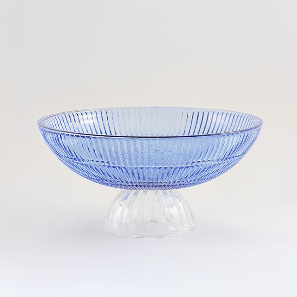 Homez Glass Ribbed Decor Bowl 29.4*29.4*14.4Cm, Blue image number 0