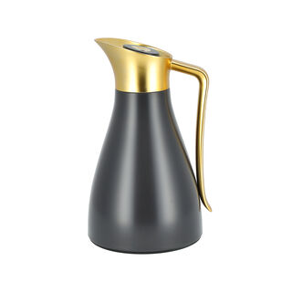 Dallaty grey steel vacuum flask with matt golden handle 1L