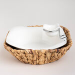 2 Tier Salad Bowl With Rattan Basket image number 0