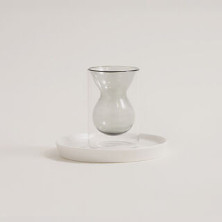 Dallaty 12 pcs double wall glass tea set with porcelain saucers, grey