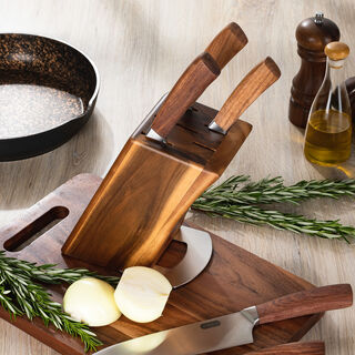 Alberto Acacia Wood Knife Block With 5 Wood Knives Set