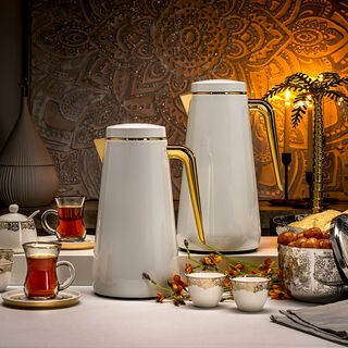 Dallaty set of 2 steel vacuum flask white/gold 1.0L and 1..3L