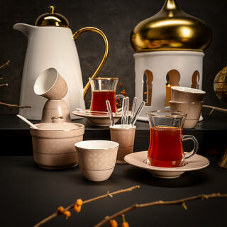 Dallaty beige glass and porcelain Tea and coffee cups set 28 pcs