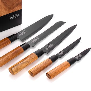 Alberto Acacia Wood Knife Block With 5 Pieces Knives