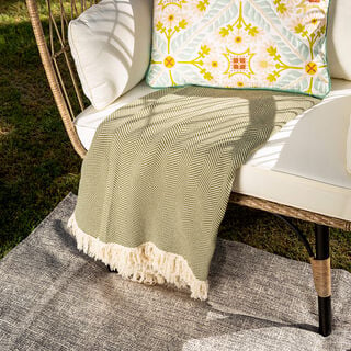 Cotton Knitted Throw Dusty Green