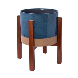 Ceramic Blue Planter With Stand 13.5"