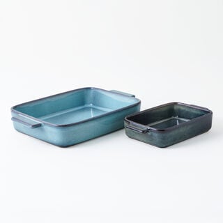 La Mesa stoneware oven to table 2pcs rectangular dish set, blue