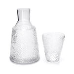 GLASS WATER JUG BEDSIDE AND TUMBLER HAMMERED WITH PLAIN FINISH image number 1