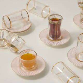 Dallaty white porcelain and glass Tea and coffee cups set 18 pcs