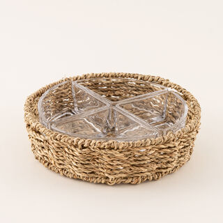 La Mesa glass section bowl with rattan base 20.5*20.5*6 cm