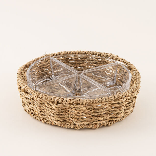 La Mesa glass section bowl with rattan base 20.5*20.5*6 cm image number 0