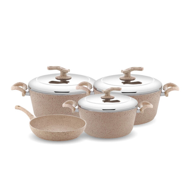 Mistercook 13 piece granite cookware set with a steel lid beige image number 0