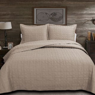 Boutique Blanche beige cotton king size bed spread 3 pc set